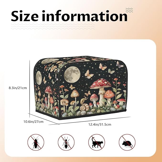 Mushroom Moon Butterfly Toaster Cover 4 Slice Dust and Fingerprint Protection Toaster Bread Maker Covers Washable Kitchen Small Appliance Covers for Kitchen Accessories Decor Bakeware Women Gift