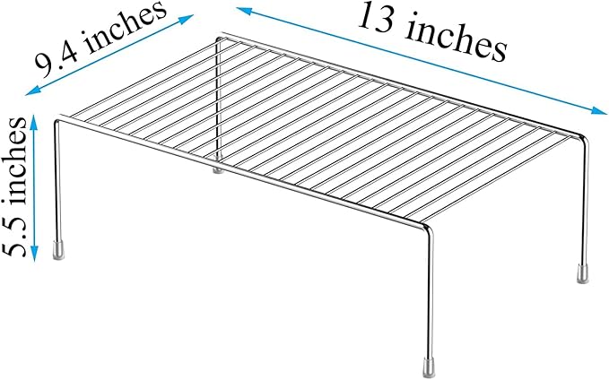 Kitchen Cabinet Shelf Organizer Set of 2, Medium (13 x 9.4 inch) Metal Wire Pantry Storage Shelves, Dish Plate Racks for Cabinets, Freezer, Counter, Cupboard Organizers and Storage, Chrome