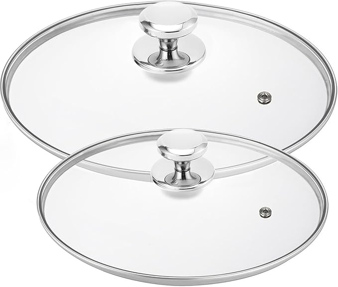 Glass Lid for Pots and Pans, 10.25 and 12 inch Cookware Cover Lid Replacement Set 2 Pcs