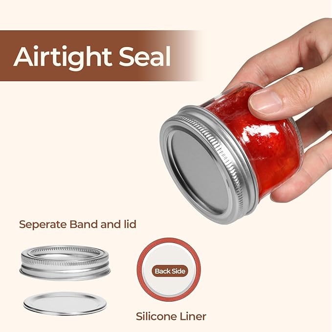 ComSaf Small Regular Mouth Mason Jars Bulk 4oz 24PCS Mini Mason Containers, Small Canning Jars, 4 oz Glass Jar with Lids for Mustards, Dipping Sauces, Jelly, DIY Candle Decor, Wedding Shower Favors