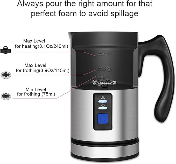 AIZYR Electric Detachable Milk Frother and Steamer Stainless Steel Milk Warmer with Hot & Cold Foam for Coffee, Hot Chocolates, Cappuccino,220v