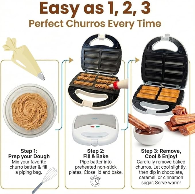 Electric Empanada Maker Machine w Dough Cutter & Nonstick Plates- Easier than Press & Molds- Homemade Latin Turnovers, Hand Pies, Dumplings, Stuffed Pastries w BONUS Churro Plates, Make Dessert & Apps