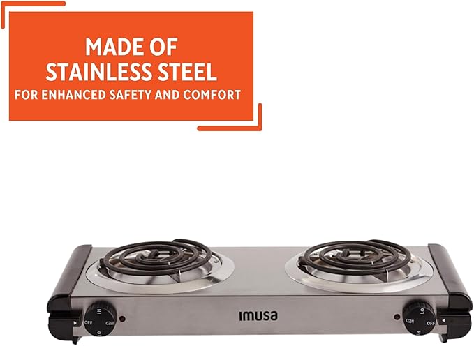 Imusa USA GAU-80312US Electric Double Burner 1750-Watts, Stainless Steel, Silver