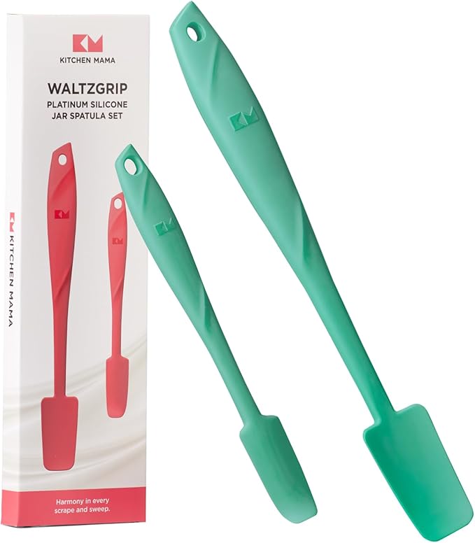 Kitchen Mama WaltzGrip Platinum Silicone Jar and Can Spatula Utensil Set: Heat-Resistant, Nonstick Scraper, Scooping, Perfect for Smoothies, Jam, Cream, Peanut Butter, Dishwasher Cooking Gadget (Teal)