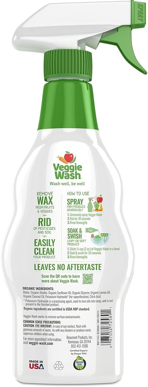 2 Pack Veggie Wash Organic Fruit and Vegetable Wash, 16 Fluid Ounce