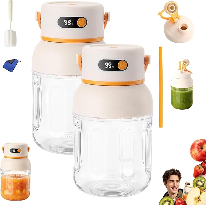 Portable Electric Juicer Cup with Zero Cord Hassle, Fresh Juicer Portable Blender with Digital Display, Leakproof USB-C Rechargeable Personal Blender for Home, Travel, Easy Clean (2a,1000ml)
