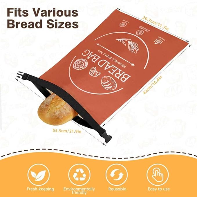 Bread Bags for Homemade, Beeswax Reusable Bread Bag for Sourdough, 1 Pack XL-Reusable Waxed Food Storage Bag to Keep Sourdough Fresh, Freezer-Safe, Eco-Friendly (Orange)