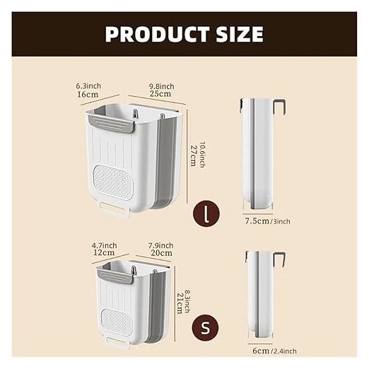 Collapsible Hanging Kitchen Trash Can Kitchen Waste Bin Hanging Countertop Trash Can Wall Mounted Recycling Garbage Basket for Bathroom(L,Gray White)
