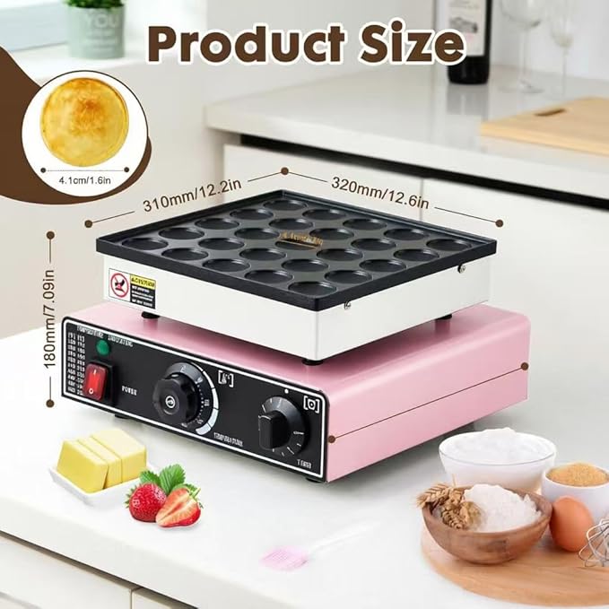 Commercial Mini Dutch Pancake Maker,25PCS Dorayaki Maker,Non-stick Dutch Poffertjes Grill,Stainless Steel Muffin Waffle Maker,Electric Hotcakes Machine for Breakfast,Snacks,Desserts