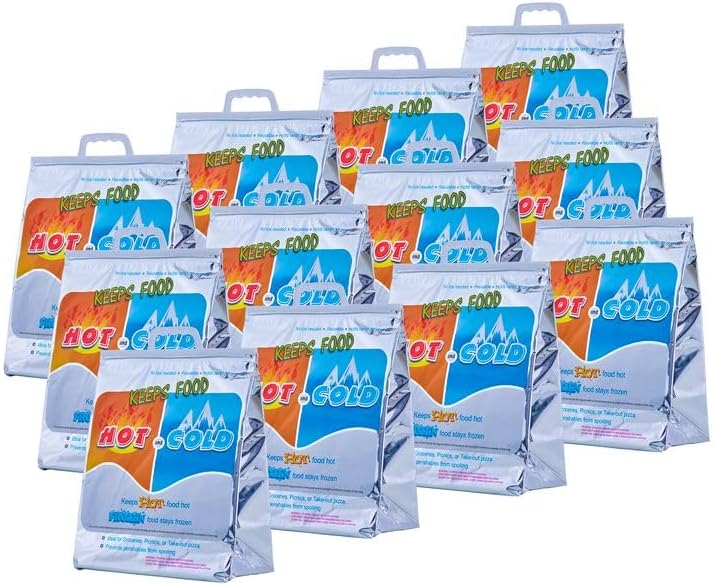 Superio Hot and Cold Stand Up Reusable Insulated Bag- 12 Pack Food Storage for Frozen Items & Hot Items Including Lunch Bags & Grocery Shopping Bags Reinforced Heavy Duty Refrigerated Totes…