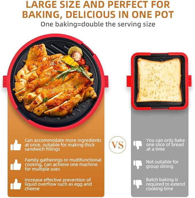 9.5inch 5-in-1 Microwave Grill Pan,Grilled Cheese,Large Toastie Sandwich Maker,Pizza Crisper,Crispy Bacon& Toaster, Non-stick Griddle,Easy to Cook &Clean,Dishwasher Safe,School Dorm/Home/Office