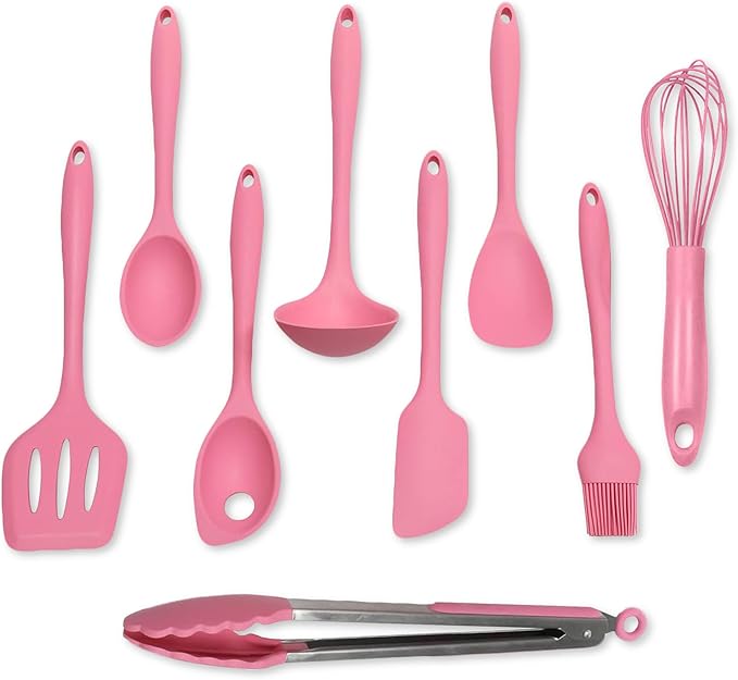 Chef Craft - Premium Silicone Kitchen Tools and Utensils Set, Non-Scratch, Withstands Temperatures up to 450°F, BPA-Free, 9 Piece Cooking Utensils Set, Pink