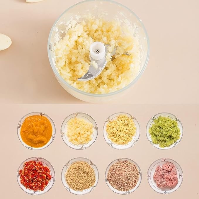 250ml Electric Garlic Chopper, Mini Food Processor Masher Crusher, Garlic Grinder with USB Charging for Onion Ginger Vegetable Pepper Spice Meat (Gray : White)