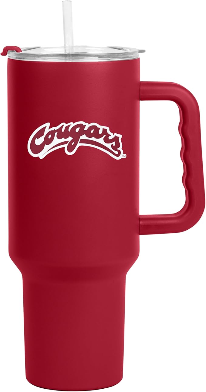 Logo Brands NCAA 40 oz Tumbler with Handle -Stainless Steel Insulated Travel Tumbler with Straw Lid – Powder Coated, Leak-Resistant, Keeps Drinks Hot/Cold – Great for Tailgating, or Everyday Use