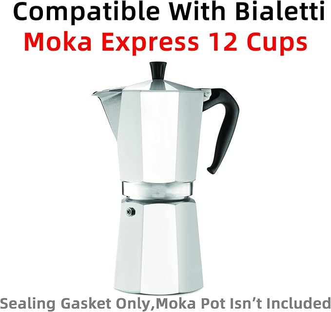 [UPGRADED] Sealing Gasket for Bialetti Moka Express 12 Cups Iconic Stovetop Espresso Maker - 6 PCS Replacement Food Grade Silicone Seal Ring for Aluminum Stovetop Coffee Maker Pots