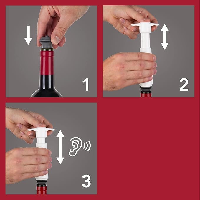 Vacu Vin Original Wine Saver with 2 Vacuum Bottle Stoppers – Wine Preserver Pump for Red or White Wine – Manual Air Remover System – Airtight Seal – Keep Wine Fresh Longer – White