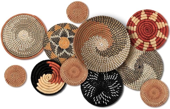 Tatuo 11 Pcs Boho Wall Basket Decor Bulrush Woven Wall Hanging Art Round Farmhouse Rustic Handmade Wicker for Summer Home, Bedroom, Living Room, Kitchen Decorations, Multi Sizes(Classic)