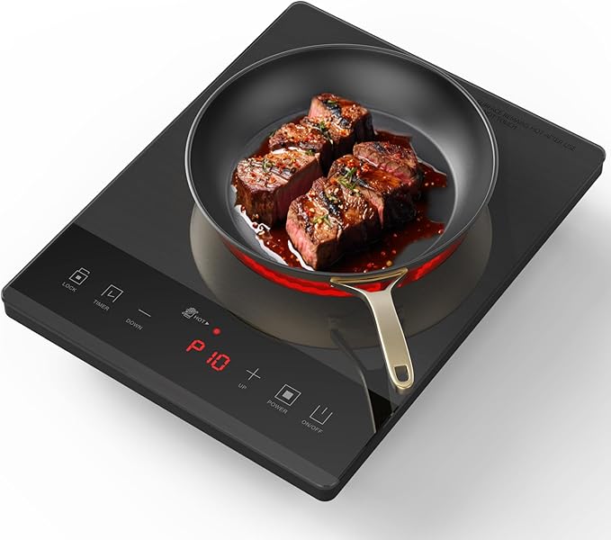 Electric Hot Plate,Nuopuplai Single Countertop Burner Portable Ceramic Cooktop For Cooking Ultra-thin Electric Stove Infrared Cooker,24-Hour Timer Child Safety Lock,Compatible With All Cookware 1800W