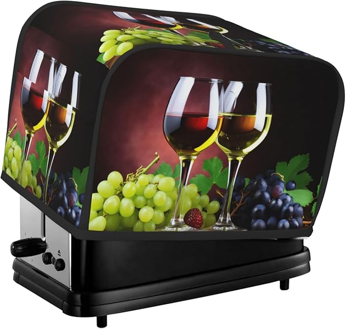 Grapes Red Wine Toaster Cover 2 Slice, Cute Country Bread Machine Cover, Washable Toaster Kitchen Small Appliance Cover Stain Resistant,with Top Handle