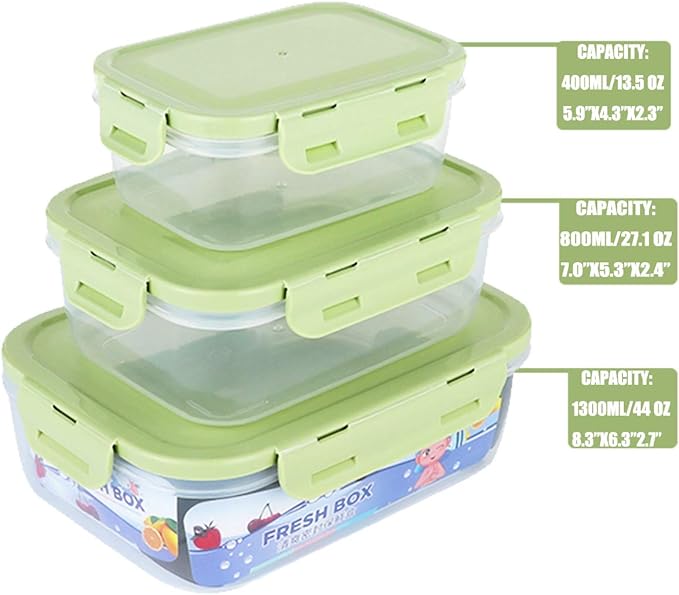 Food Containers Set with Lids Airtight - Plastic Lunch Bento Boxes - Meal Prep Containers, Microwave, Dishwasher, and Freezer Safe (Green)