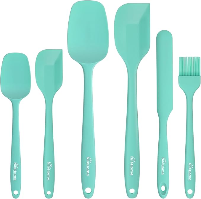NileHome Silicone Spatula Set, 6 Pcs Food Grade Kitchen Utensils with Silicone Brush Heat Resistant Dishwasher Safe BPA-Free Rubber Spatula for Scraping, Baking, Cooking, Mixing, Turquoise