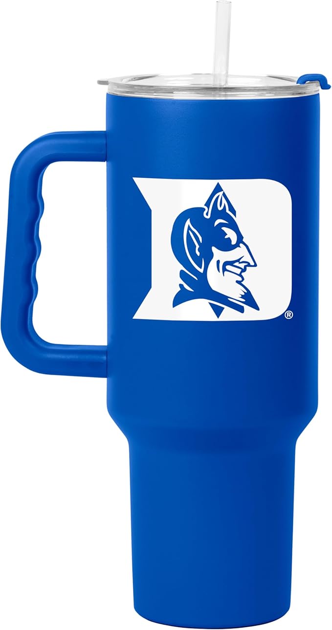 Logo Brands NCAA 40 oz Tumbler with Handle -Stainless Steel Insulated Travel Tumbler with Straw Lid – Powder Coated, Leak-Resistant, Keeps Drinks Hot/Cold – Great for Tailgating, or Everyday Use
