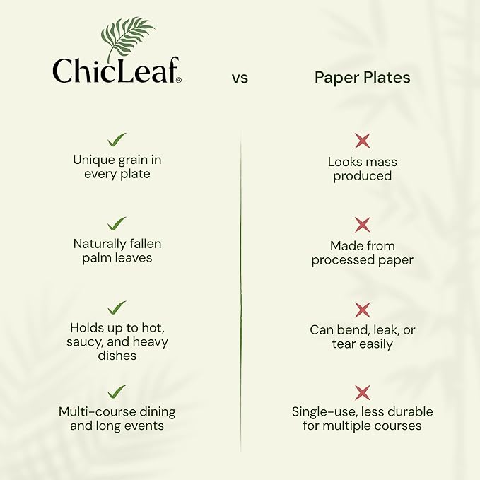 Chic Leaf Palm Leaf Bamboo Plates - 9-Inch Square, Pack of 50 - Eco-Friendly Compostable Platters - Microwave-Safe Disposable Plates - Durable Party Dishware