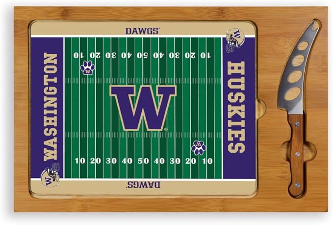 PICNIC TIME NCAA Icon Glass Top Cutting Board & Knife Set, Cheese Boards Charcuterie Boards, Serving Platter, (Parawood & Bamboo)