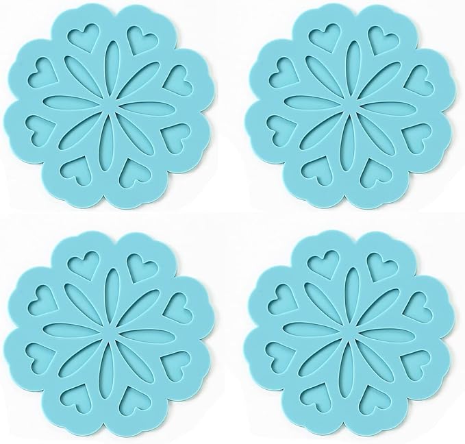 Set of 4 Silicone Trivet Mat - Hot Pot Holder Hot Pads for Table & Countertop - Trivet for Hot Dishes - Non-Slip & Heat Resistant Modern Kitchen Hot Pads for Pots & Pans, Turquoise