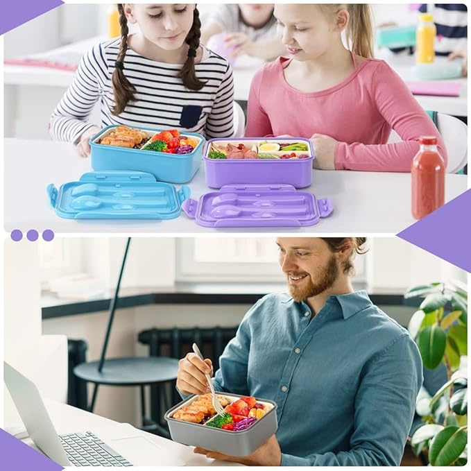 Bento Boxes for Adults - 1100 ML Bento Lunch Box Container For Kids With Spoon & Fork - Durable Perfect Size for On-the-Go Meal, BPA-Free and Food-Safe Materials(Grey)