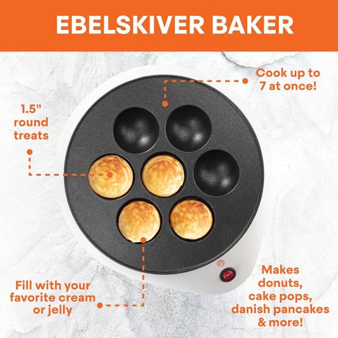 MasterChef Electric Ebelskiver Maker Delicious Homemade Japanese Takoyaki, Donut Holes, Cake Pops, Octopus Balls, Aebleskivers, Danish- Nonstick Easy Clean Appliance, Fun Gift