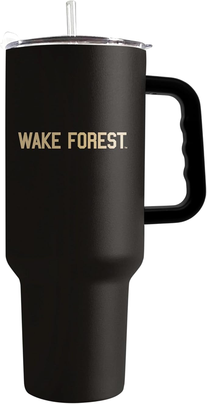 Logo Brands NCAA 40 oz Tumbler with Handle -Stainless Steel Insulated Travel Tumbler with Straw Lid – Powder Coated, Leak-Resistant, Keeps Drinks Hot/Cold – Great for Tailgating, or Everyday Use
