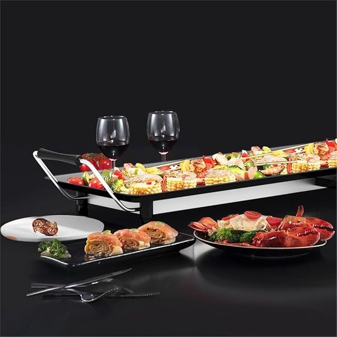 Pemberly Row 35" Electric Teppanyaki Tabletop Grill BBQ, Nonstick Griddle with Adjustable Temperature, Portable Flat Top for Indoor Outdoor Cooking, Black