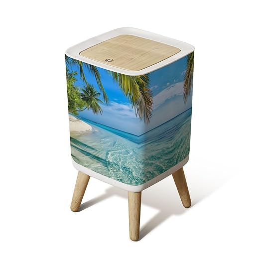 Small Trash Can with Lid Maldives Island Wastebasket with Press Cover Dog Proof Garbage Can Waste Bin for Kitchen Bathroom Nursery 2.6 Gallon