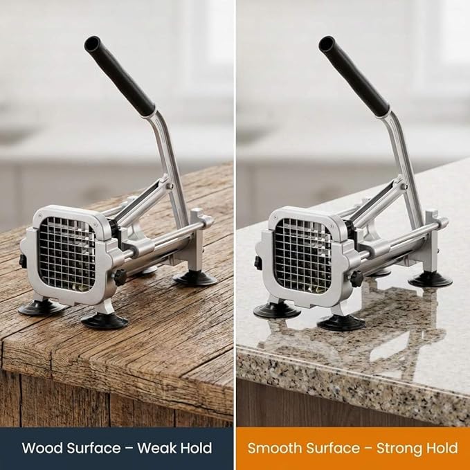 QWORK Stainless Steel French Fry Cutter with 1/2, 3/8 & 1/4 Blades – Compact Lever Slicer for Potatoes, Carrots & Yams