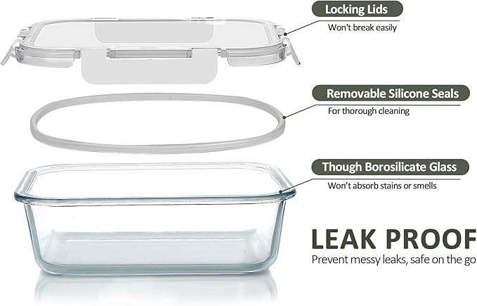 30 Pieces Glass Food Storage Containers with Upgraded Snap Locking Lids,Glass Meal Prep Containers Set - Airtight Lunch Containers, Microwave, Oven, Freezer and Dishwasher Friendly (White)