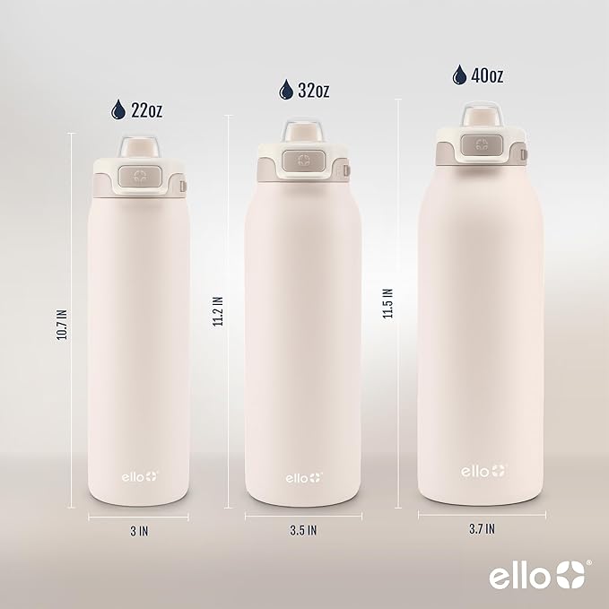 Ello Pop & Fill 32oz Stainless Steel Water Bottle with Quick Fill Technology, Double Walled and Vacuum Insulated Metal, Leak Proof Locking Lid, Sip and Chug, Reusable, BPA Free, Tonal Cream