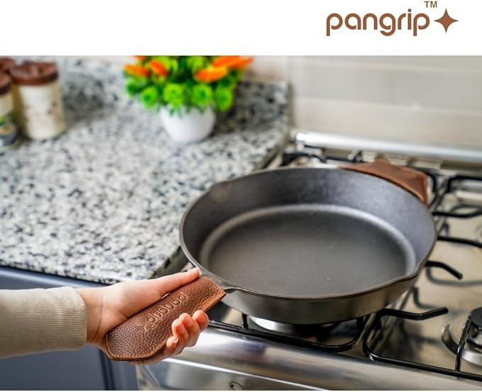 Cast Iron Handle Cover, Set of 2 - Extra Thick Leather Heat Resistant Handle Cover for Cast Iron Skillets, Hot Pan Handle Cover, Cast Iron Handle Sleeve