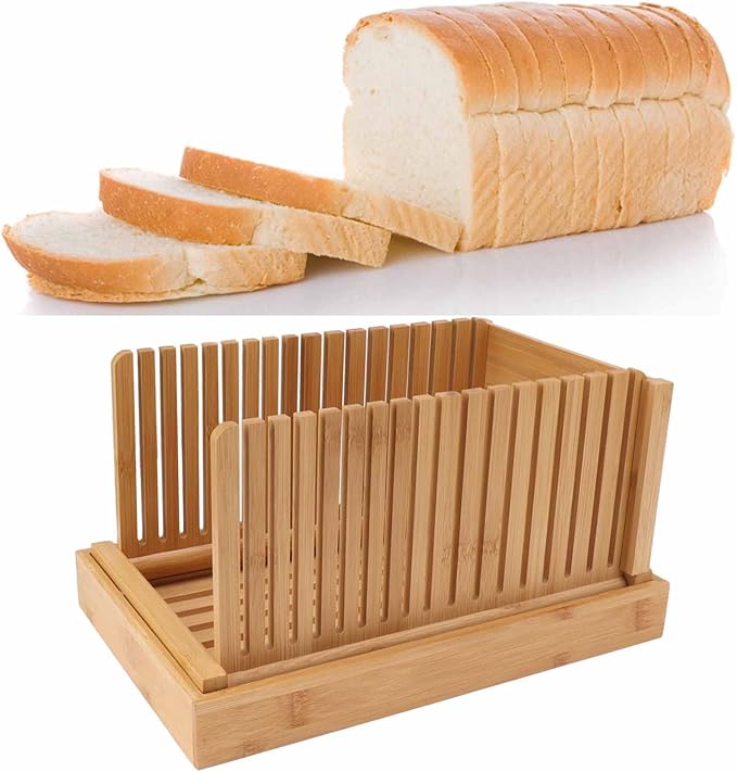 Bread Slicer,Bread Slicer For Homemade Bread,Bamboo Foldable Bread Slicing Guide Toast Loaf Cutting Guide Slicing Maker Kitchen DIY Baking Pastry Tools