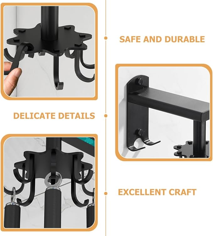 Cabilock Rotatable 8-Claw Wall Mounted Hanger Kitchen Utensil Hook Black Space Aluminum 360-degree Swivel Organizer for Cup and Sundries Storage