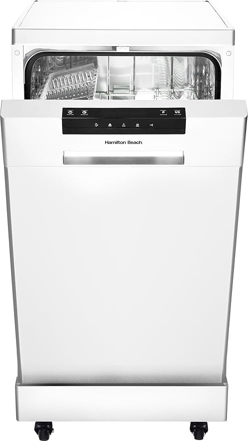 HAMILTON BEACH Portable Dishwasher with Wheels, 19in Wide, 8 Place Settings Capacity, White