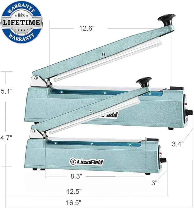Sealer Pro, Patented 8inch Impulse Heat Bag Sealer, 2mm Sealing Width Poly Bag Seal Machine, 2 Replacement Kits 2 Fuses Included, Blue