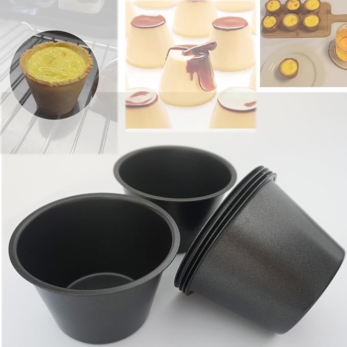 Pack of 6 Nonstick Popover Pans, Individual Miffin Cupcake Pan, Carbon Steel Yorkshire Pudding Pan, Reusable Egg Tart Molds, Large Round Oven Baking Pans - Black (3.5" x 2.2")