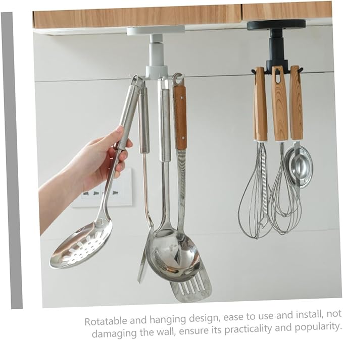 NUOBESTY 3pcs Kitchen Utensil Hooks Set Nail-Free Plastic Rotating Hanging Organizer for Kitchen Cabinet Storage