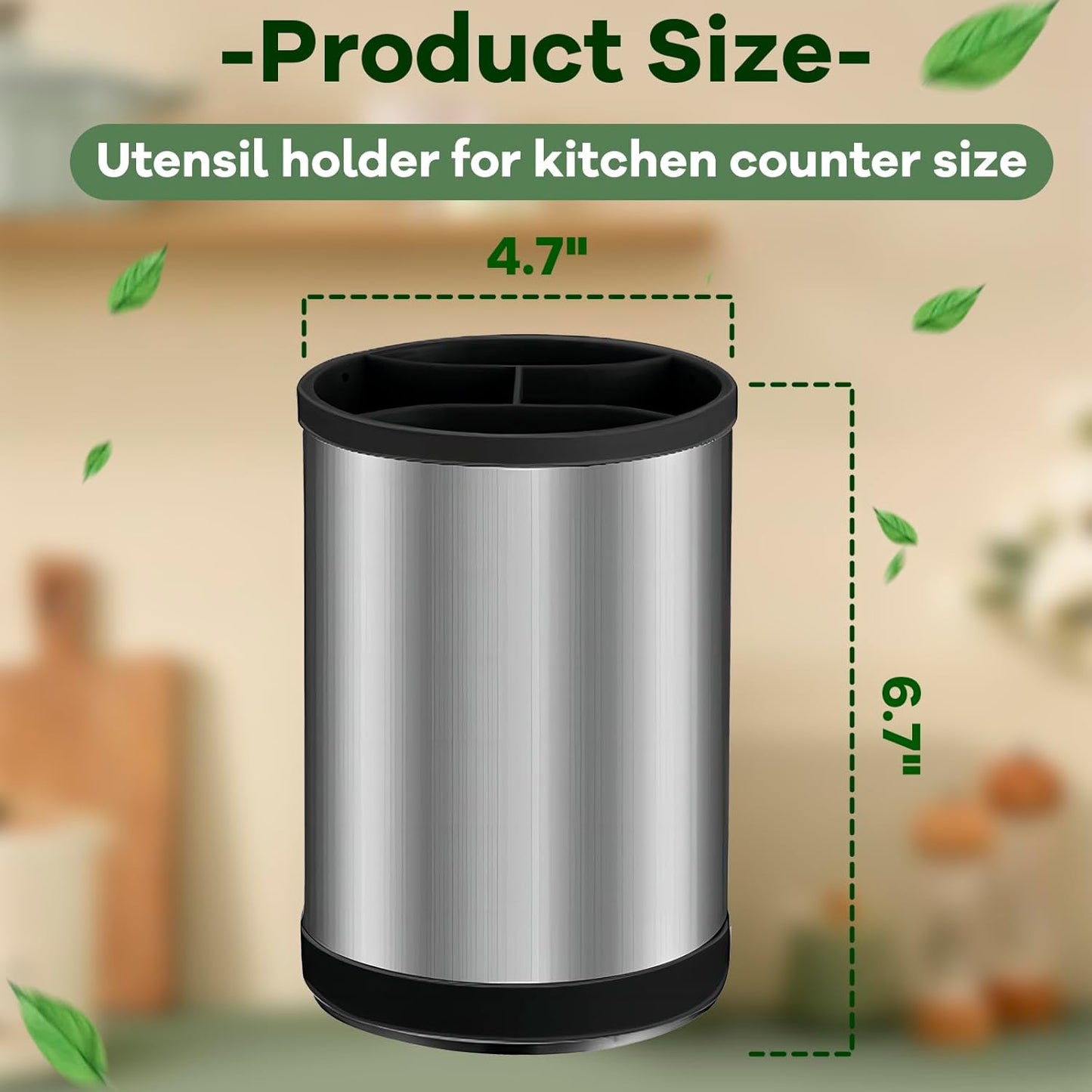 Kitchen Utensil Holder for Countertop, 360°Rotating Cooking Utensil Crocks，4 Compartment Stainless Steel Utensil Holder,6.7”Large Utensil Crock Spoon Fork Knife Holder For Kitchen Counter