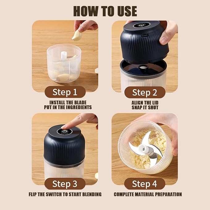 Electric Garlic Chopper, Mini Portable Veggie Chopper, Electric Onion Grinder with 6 Sharp Blade, Mini Food Processor with Container for Mashing Onion, Garlic, Chili, Ginger (1PC*White)
