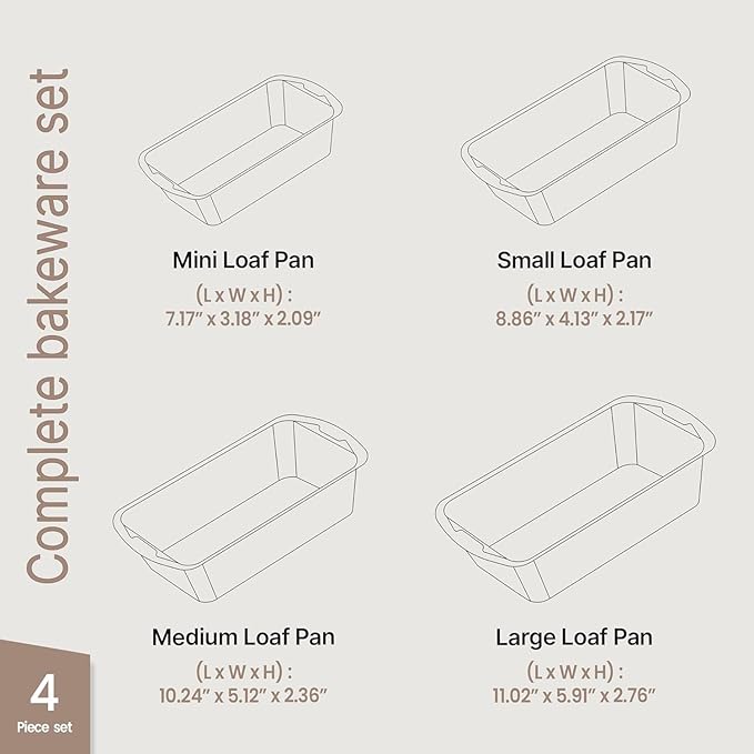 Nonstick Loaf Pan Set Pack of 4, 7" to 11" Large Baking Bread Pan, Oven Safe Up to 450°F, PFOA, PFOS, PTFE Free, Space Saving Stackable Design, Stain Resistant, Dishwasher Friendly, White Marble