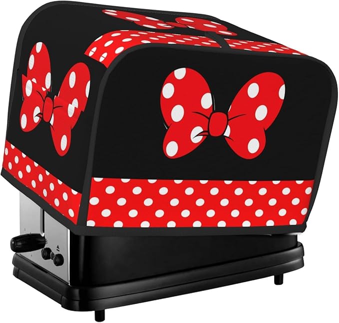 Red Polka Dot Bow Toaster Cover 2 Slice, Cute Country Bread Machine Cover, Washable Toaster Kitchen Small Appliance Cover Stain Resistant,with Top Handle