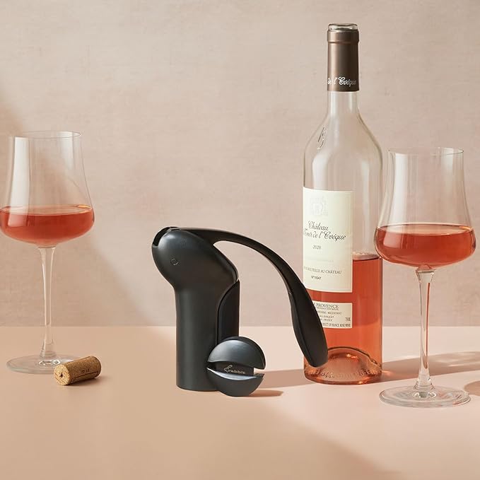 Rabbit 3-Piece Vertical Lever Corkscrew Wine Opener Boxed Gift Set, Pulls Cork in 3 Seconds, Automatic Ejection, Works on All Cork Types, Gunmetal Grey