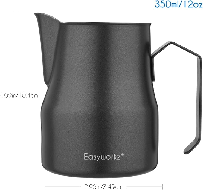 Easyworkz Espresso Steaming Pitcher Stainless Steel 12 oz Latte Art Cup（Sliver）, Bundled with Easyworkz Espresso Steaming Pitcher Stainless Steel 12 oz Latte Art Cup（Black）